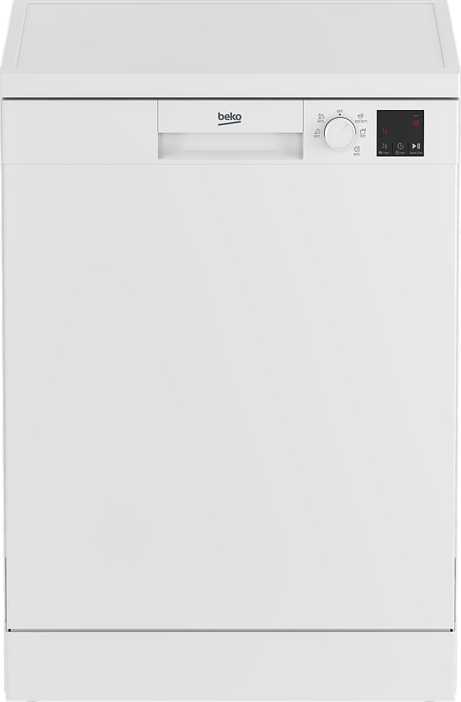 Beko DVN 05320 W Mašina za sudove za 13 komplata sa fiksnom gornjom korpom i 5 programa za pranje posuđa.  Efikasno i temeljno pranje