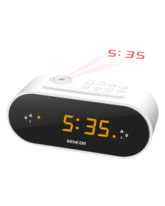Sencor SRC 3100 W Radio budilnik sa žutim LED ekranom od 0,9 inča i lasreskim prikazom sata za dva alarma i opcijom buđenje uz vibraciju ili radio.
