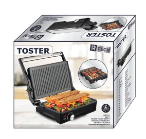 R-TECH 81106 Grill toster snage 1500W sa nelepljivom podlogom, sistemom za zaključavanje i hladnom drškom. Napravite sendviče kao profesionalac.