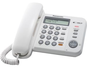 Panasonic KX-TS580FXW Žični telefon sa 2-rednim LCD displej mogućnošću prikaza do 50 brojeva, imenikom, lampicom za indikaciju dolaznih poziva itd.