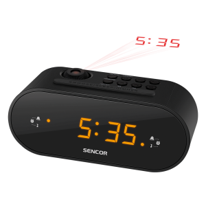 Sencor SRC 3100 B Radio budilnik sa žutim LED ekranom od 0,9 inča i lasreskim prikazom sata za dva alarma i opcijom buđenje uz vibraciju ili radio.