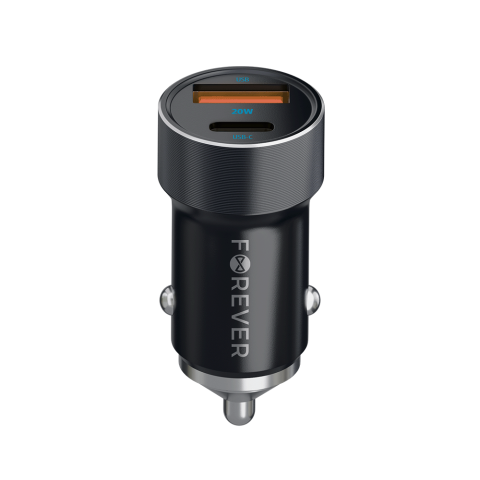 Forever CC-06 PD QC (C-USB) 20W+(C-C) kabl 60W Auto punjač - mogućnost punjenja dva uređaja istovremeno. Funkcija brzog punjenja