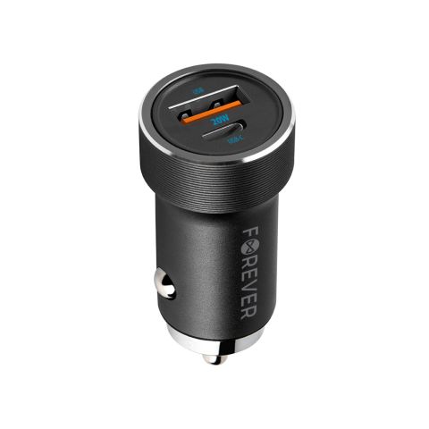 Forever CC-06 PD QC (USB-A- USB-C) 20W Auto punjač crni