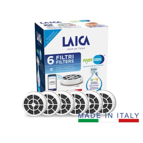 Laica FD06A Fast disk filter. Zamanski filter sa aktivnim ugljem za boce za filtriranje, sa 6 filtera u pakovanju imate do 720 litara prečišćene vode .