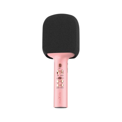 Maxlife MXBM-600 Bluetooth mikrofon sa zvučnikom roze boje, snage 5W. Odlična zabava za mlađe ali i starije članove porodice.
