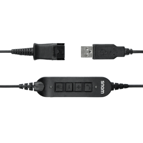 Snom ACUSB Kabal adapter povezuje slušalice Snom A100M/A100D sa svakim Snom stonim telefonom putem USB veze kao i PC (Windows, Mac OS, Linux) sa USB vezom .