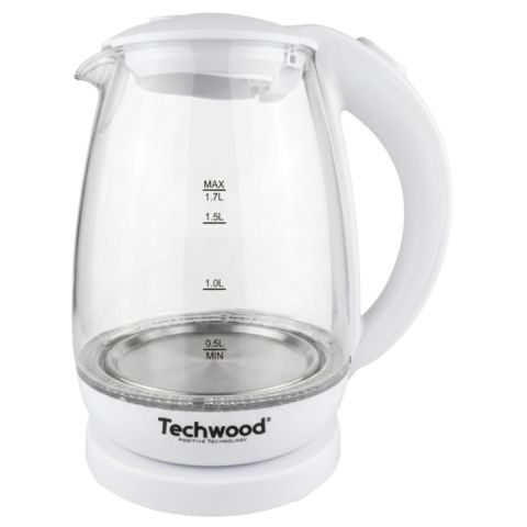Techwood TB-1701V Ketler stakleni 1.7l, snage do 2200W sa funcijom automatskog zaustavljanje ključanja, zaštitom od pregrevanja i zaštitnim poklopcem.