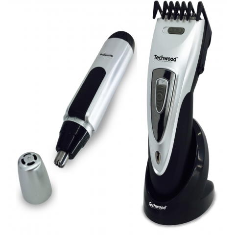 Techwood TTN-980 Trimer set - Bežični trimer za kosu i bradu i Trimer za nos koji radi na baterije, tako da možete "odraditi" kompletno sređivanje kod kuće.  