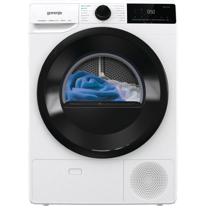 Gorenje DNA 82 Mašina za sušenje veša kapacieteta 8kg sa toplotnom pumpom, 16 programa sušenja. Program sušenja 89´ za brzo i efikasno sušenje. Gorenje DNA 82 Mašina za sušenje veša kapacieteta 8kg sa toplotnom pumpom, 16 programa sušenja. Program sušenja 89´ za brzo i efikasno sušenje.