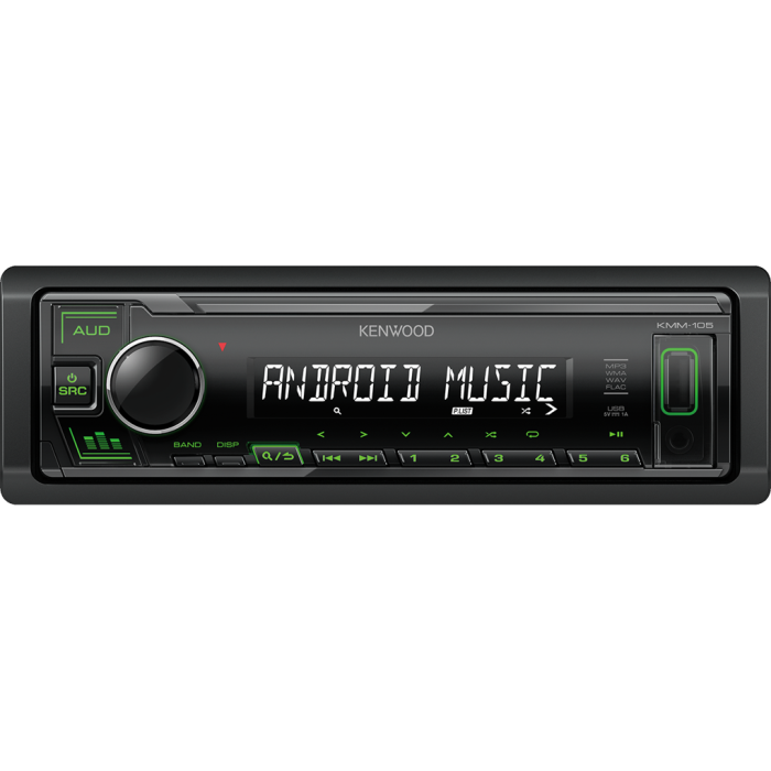 Kenwood KMM-105GY Auto radio snage 4x 45 W sa AUX I USB ulazom (iOS i Android kompatibilan) i zelenim osvetljenjem tastera.