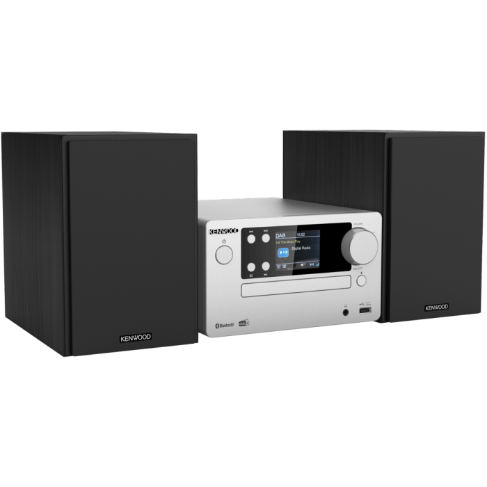 Kenwood M-725DAB-S Mini linija brilijantan kolor displej, moćno pojačalo i funkcije kao što su CD plejer, USB, DAB+ i Bluetooth Audio Streaming.