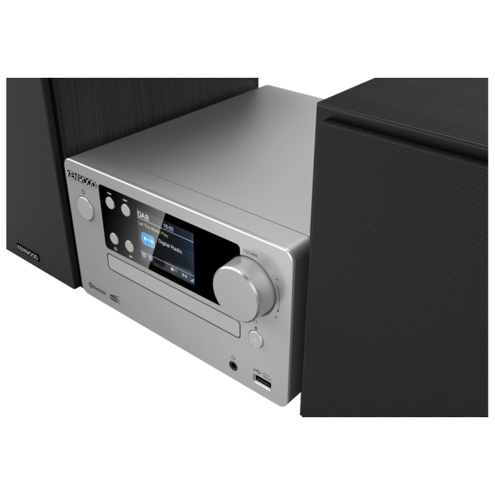 Kenwood M-725DAB-S Mini linija brilijantan kolor displej, moćno pojačalo i funkcije kao što su CD plejer, USB, DAB+ i Bluetooth Audio Streaming.