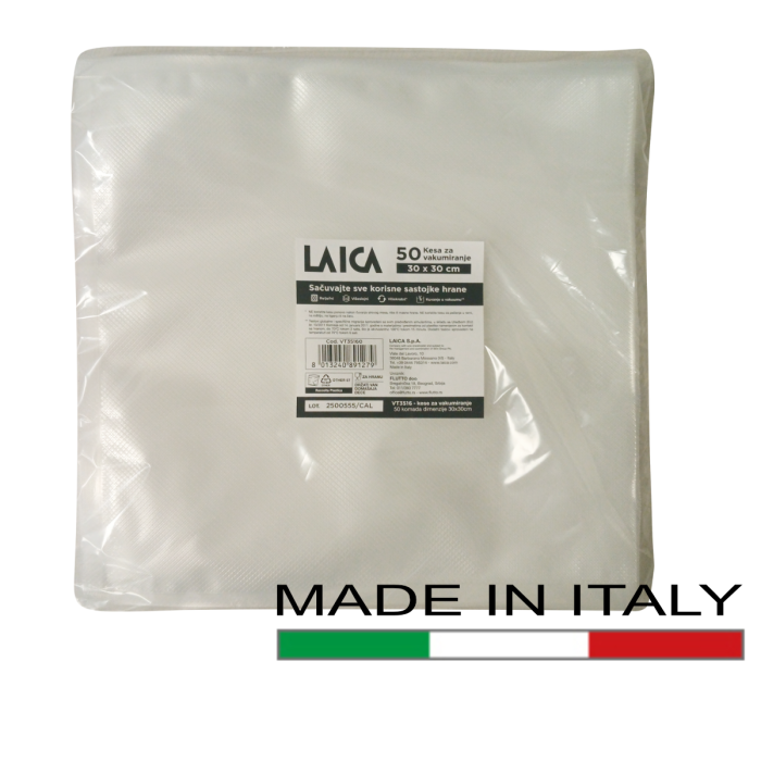 Laica VT3516 Kese za vakumiranje 30x30 cm, 50 komada,   kvalitetna vakuumska folija za hranu. Produžavanje svežine vaše hrane u frižideru ili zamrzivaču