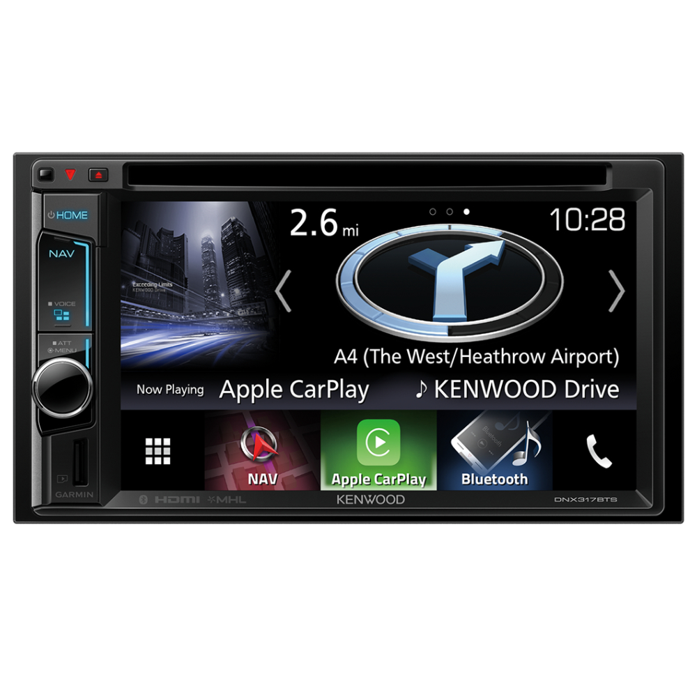 Kenwood DNX-317BTS Auto navigacija sa 6.2" ekranom osetljivim na dodir, sa podrškom za USB, SD cart, iPod / iPhone i Ugrađenom Bluetooth jedinicom.