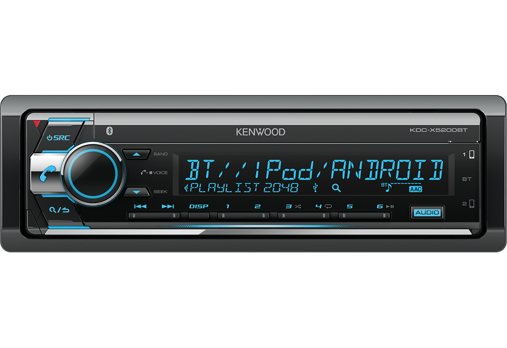 Kenwood KDC-X5200BT Auto radio snage 4 x 50W sa CD, USB i ugrađenom Bluetooth konekcijom i varijabilnim osvetljenjem dugmića. 