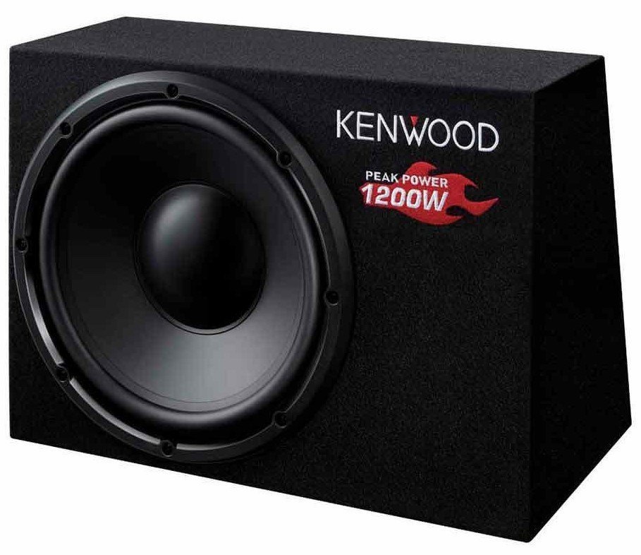 Kenwood KSC-W1200B Subwoofer sa kućištem kompaktne veličine, dimenzije 30 cm, maksimalne ulazne snage 1200 W, dok je realna muzička snaga 300 W.