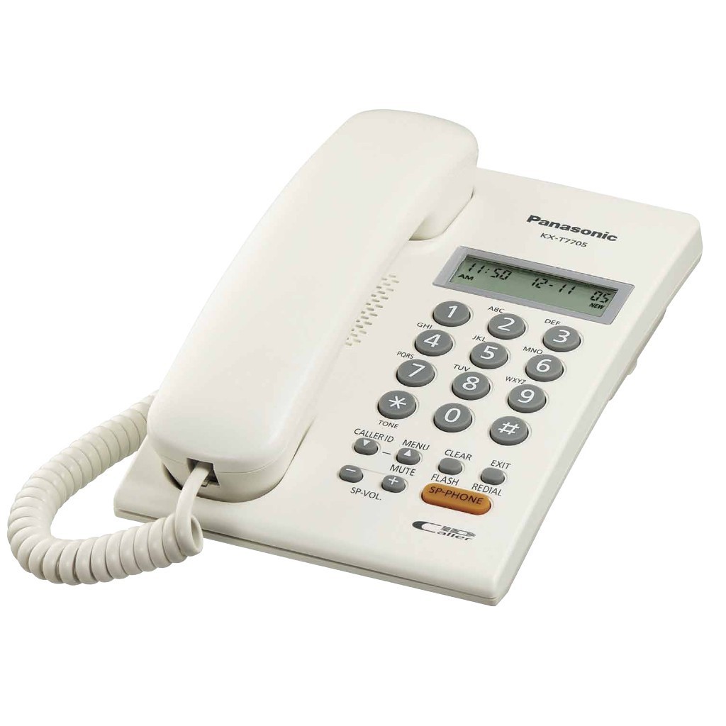 Panasonic KX-T7705X Žični telefon sa  LCD ekranom u dva reda (16 cifara), caller ID, Redial, spikerfonom i mogućnošću  zidne montaže.
