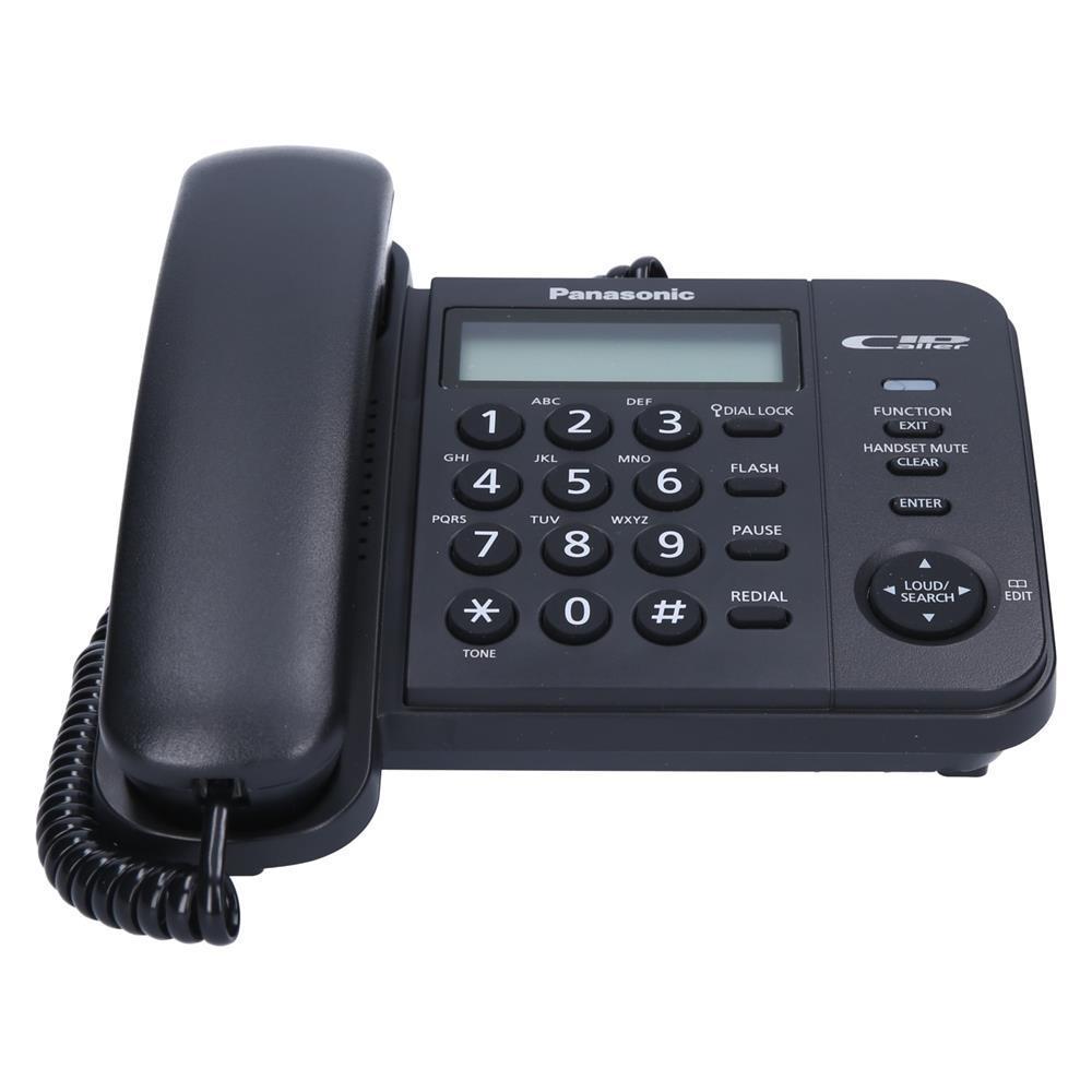 Panasonic KX-TS560FXB Žični telefon sa 2-rednim LCD displej i prikazom do 50 brojeva,  imenikom od 50 brojeva, lampicom za indikaciju dolaznih poziva itd. 